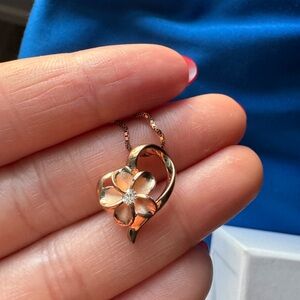 Honolulu Jewelry Company 14k Rose Gold Plated Plumeria Open Heart Necklace